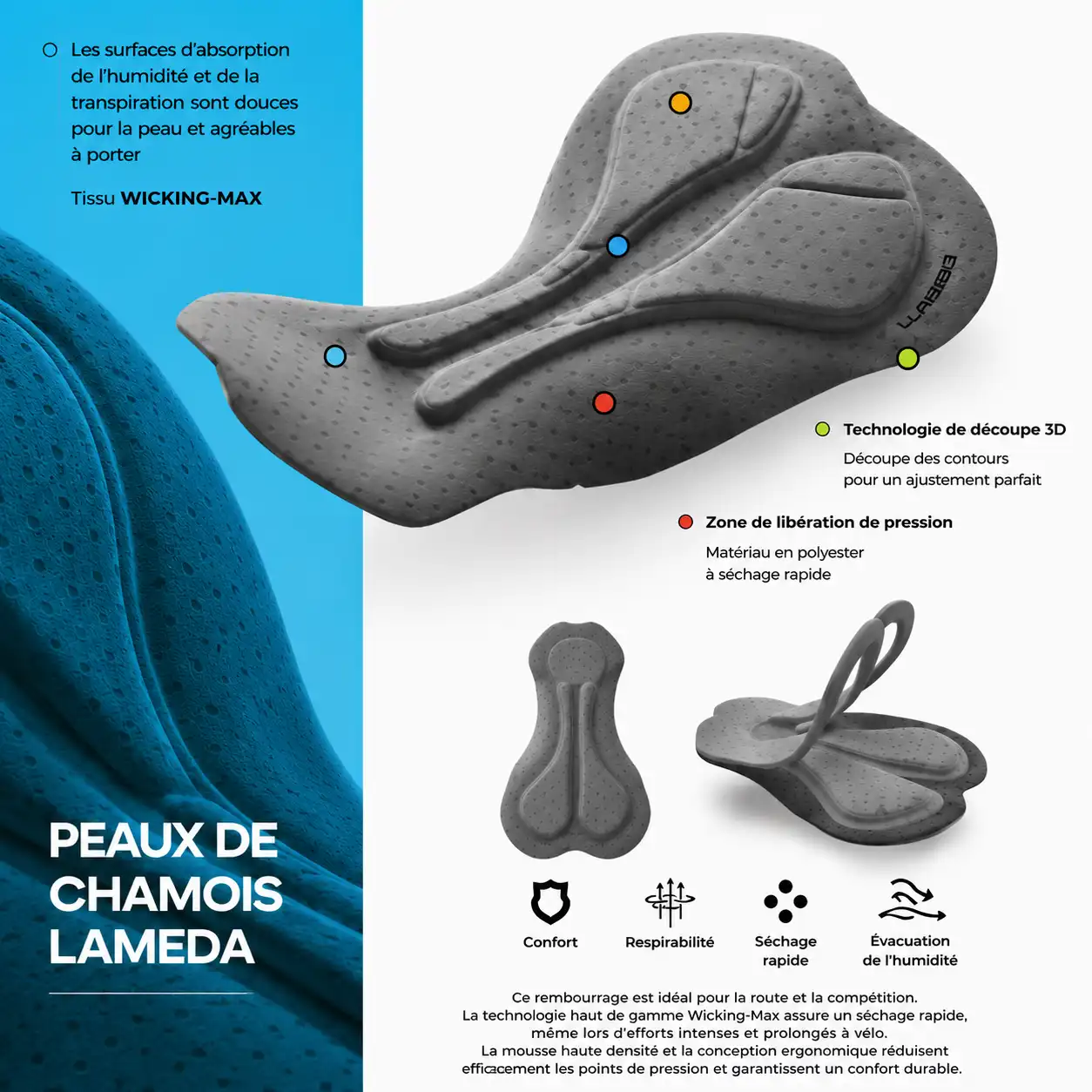 Caractéristiques techniques peau de chamois du cuissard long vélo hiver Starlight